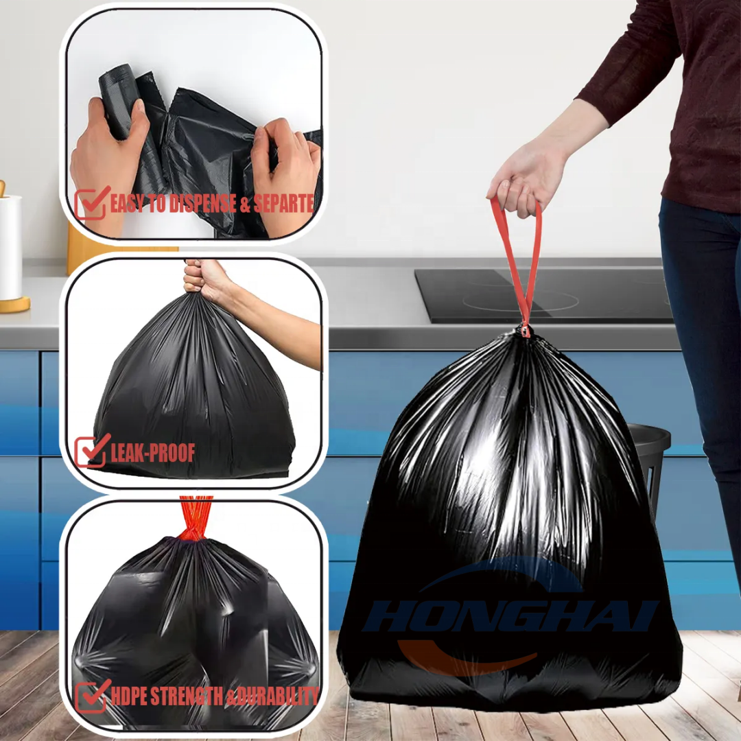 Custom 5 13 30 39 Gallon Garbage Plastic Bags,Best Price Drawstring Trash Bags Rubbish Bags Bin Can Liner,Unscented Refuse Sacks