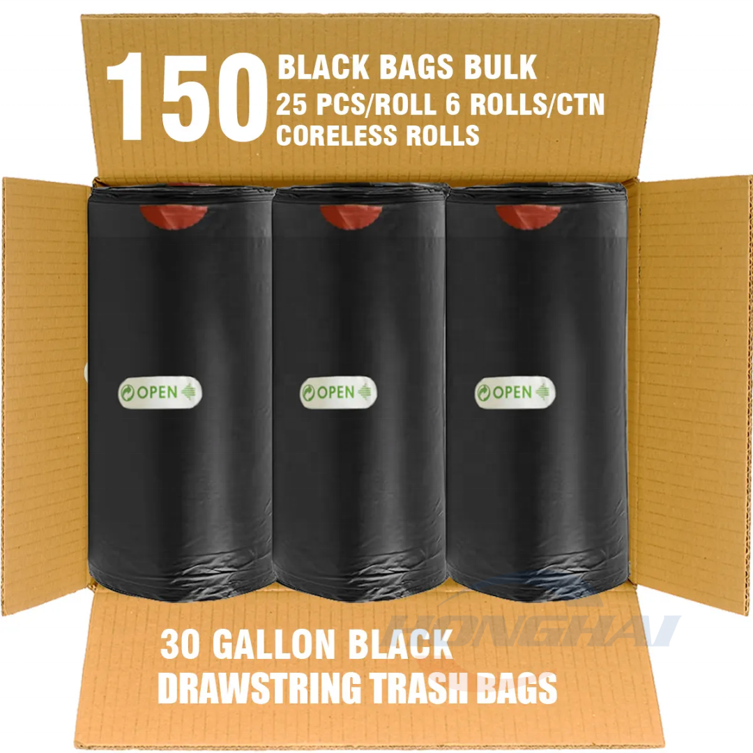 Custom 5 13 30 39 Gallon Garbage Plastic Bags,Best Price Drawstring Trash Bags Rubbish Bags Bin Can Liner,Unscented Refuse Sacks