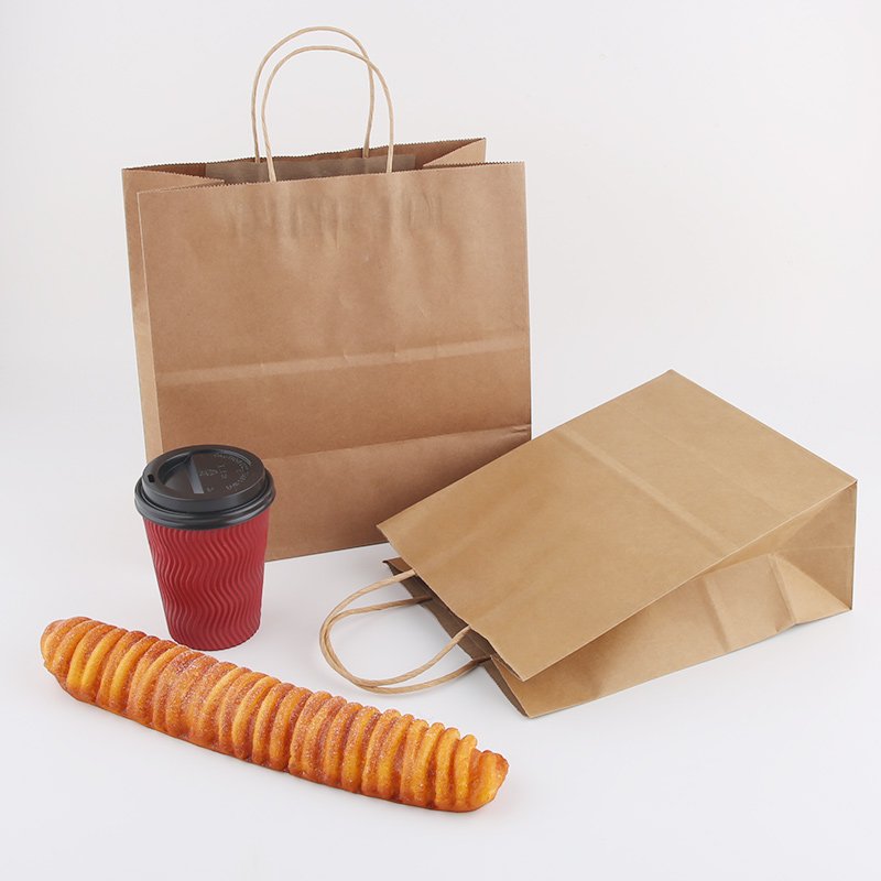 BTO Recycled Custom Logo Printed Restaurant Food Takeaway Grocery Shopping Kraft Paper Bag With Handles
