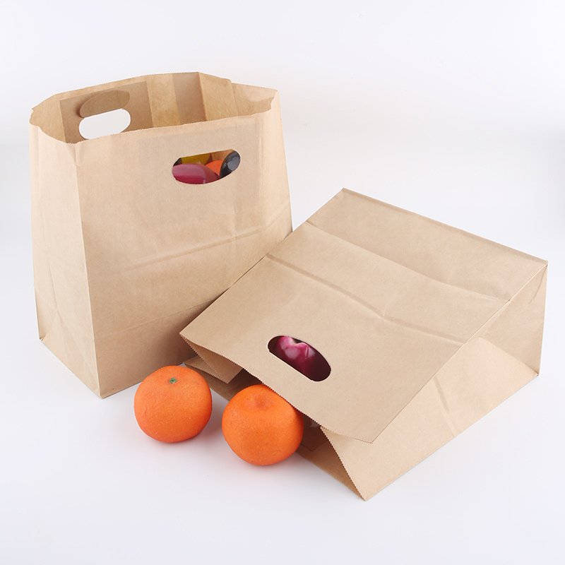 BTO Recycled Custom Logo Printed Restaurant Food Takeaway Grocery Shopping Kraft Paper Bag With Handles
