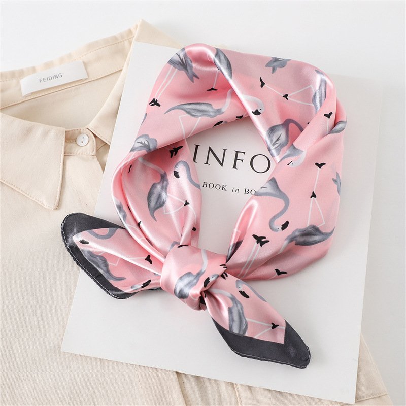 New spring and summer ladies casual silk scarf women square handkerchief vintage printing satin scarf