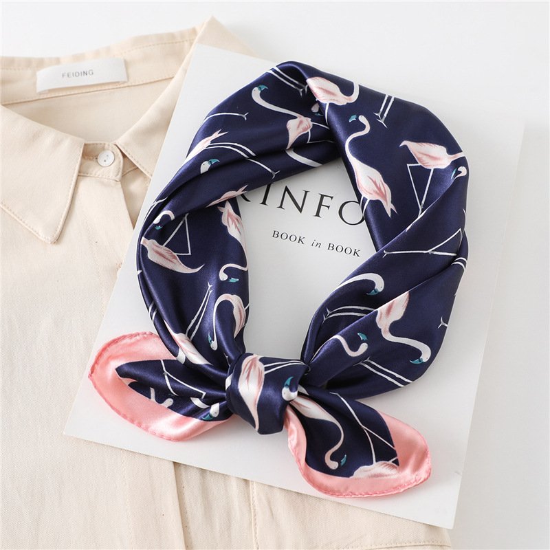 New spring and summer ladies casual silk scarf women square handkerchief vintage printing satin scarf