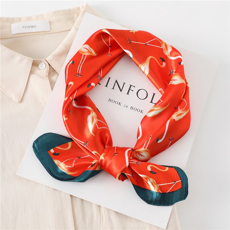 New spring and summer ladies casual silk scarf women square handkerchief vintage printing satin scarf