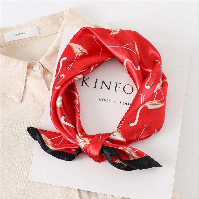 New spring and summer ladies casual silk scarf women square handkerchief vintage printing satin scarf
