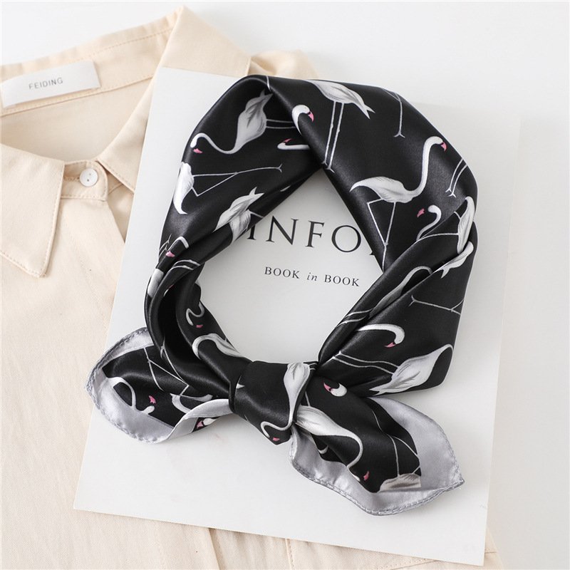 New spring and summer ladies casual silk scarf women square handkerchief vintage printing satin scarf