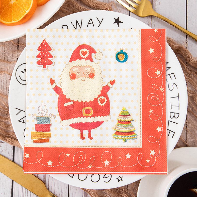 Christmas Napkins Decoration(20Pcs/Bag) Kids Christmas Napkins Paper Dinner Handkerchiefs Paper Cocktail Napkins