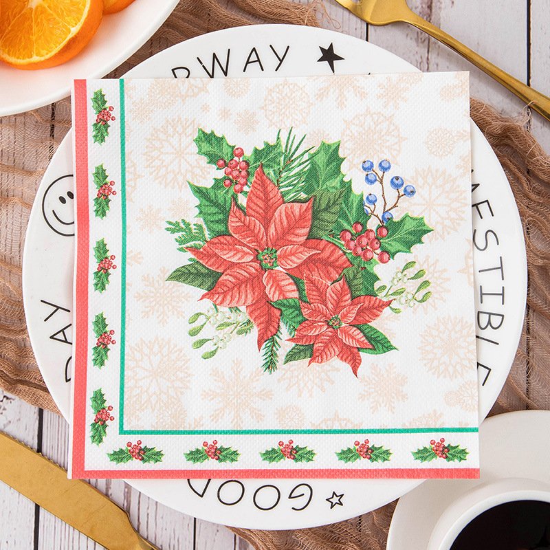 Christmas Napkins Decoration(20Pcs/Bag) Kids Christmas Napkins Paper Dinner Handkerchiefs Paper Cocktail Napkins