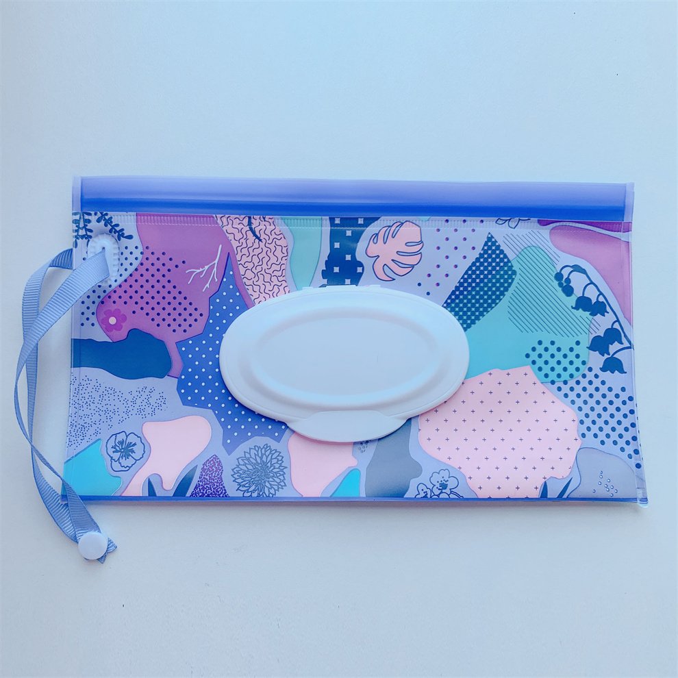 Custom Printed EVA Baby Wipes Reusable Travel Wet Wipe Floral Pouch Dispenser Portable Refillable Wipes Holder Container