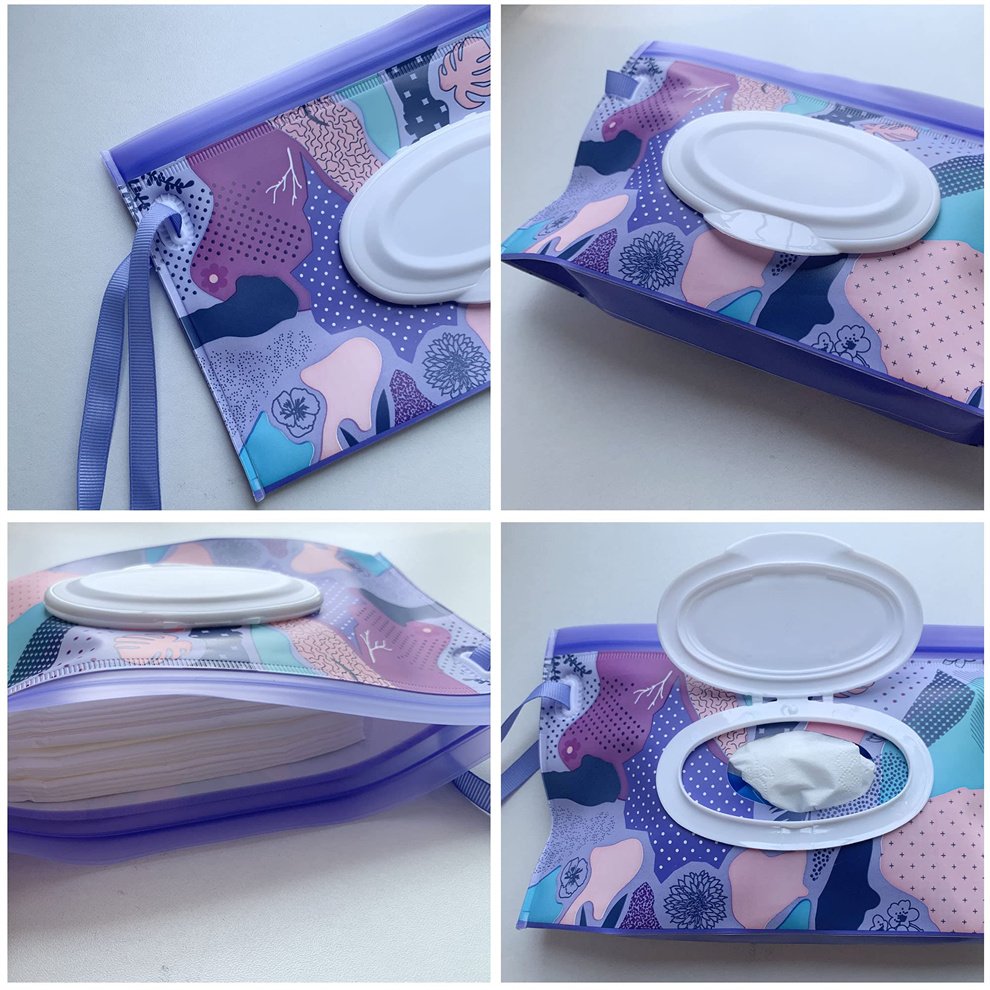 Custom Printed EVA Baby Wipes Reusable Travel Wet Wipe Floral Pouch Dispenser Portable Refillable Wipes Holder Container