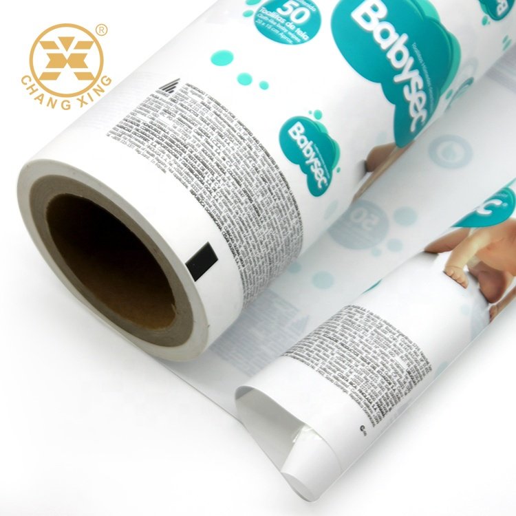 Custom Printed Baby Diaper Wet Tissue Sachet Plastic Laminated Vertical FFS Packaging Film Roll for Flow Machine
