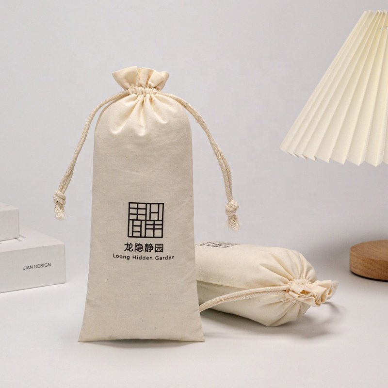 Custom Logo Printed Organic Cotton Muslin Candle Soap Packaging Gift Bags Drawstring Dust Cotton Pouch