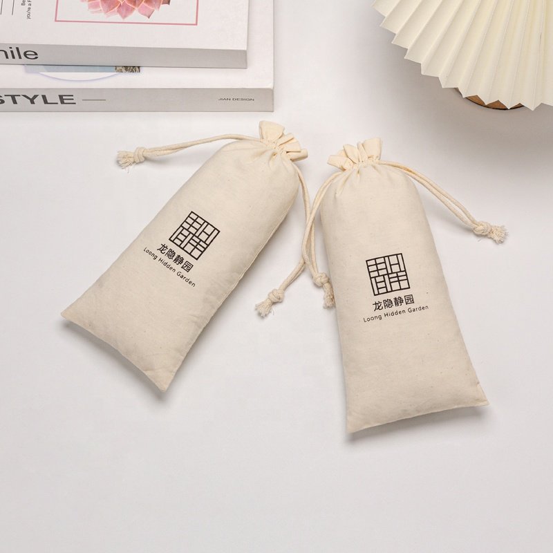 Custom Logo Printed Organic Cotton Muslin Candle Soap Packaging Gift Bags Drawstring Dust Cotton Pouch