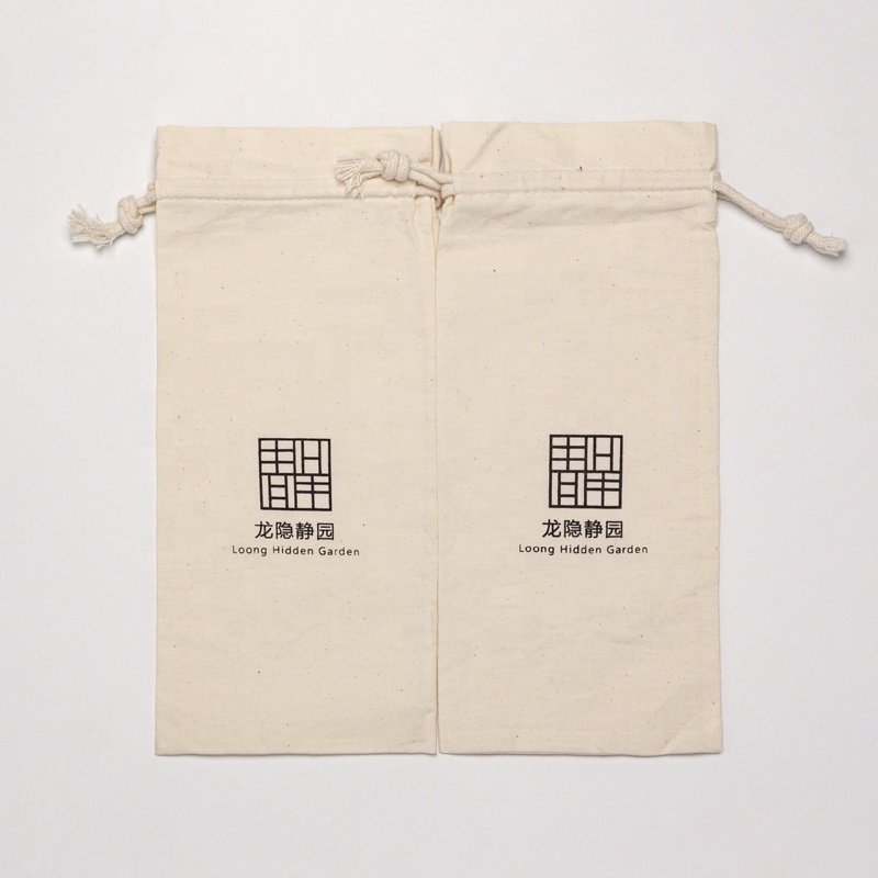 Custom Logo Printed Organic Cotton Muslin Candle Soap Packaging Gift Bags Drawstring Dust Cotton Pouch