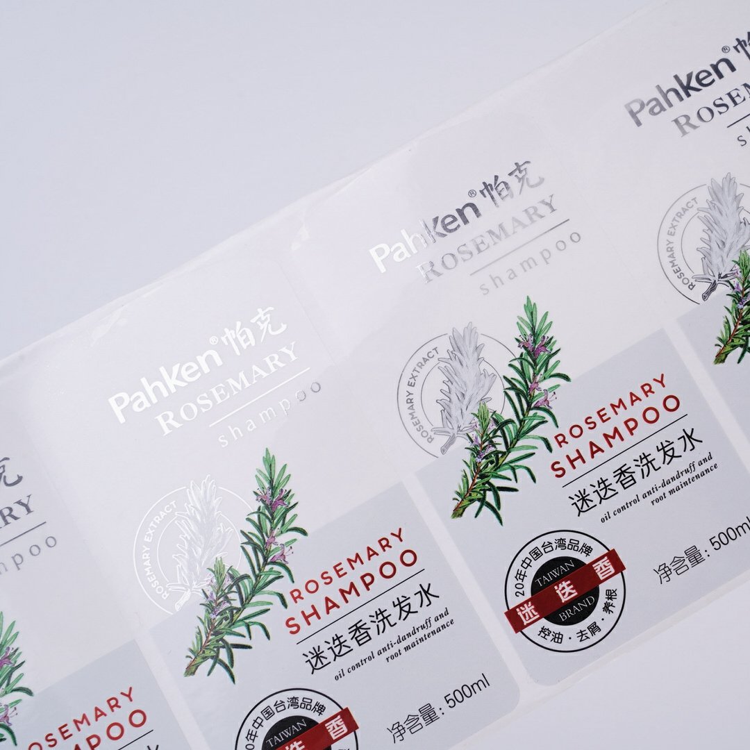 Customize Luxury Silver Foil Logo Printed Plastic Bottle Shampoo Packaging Stickers Clear Transparent sticker label