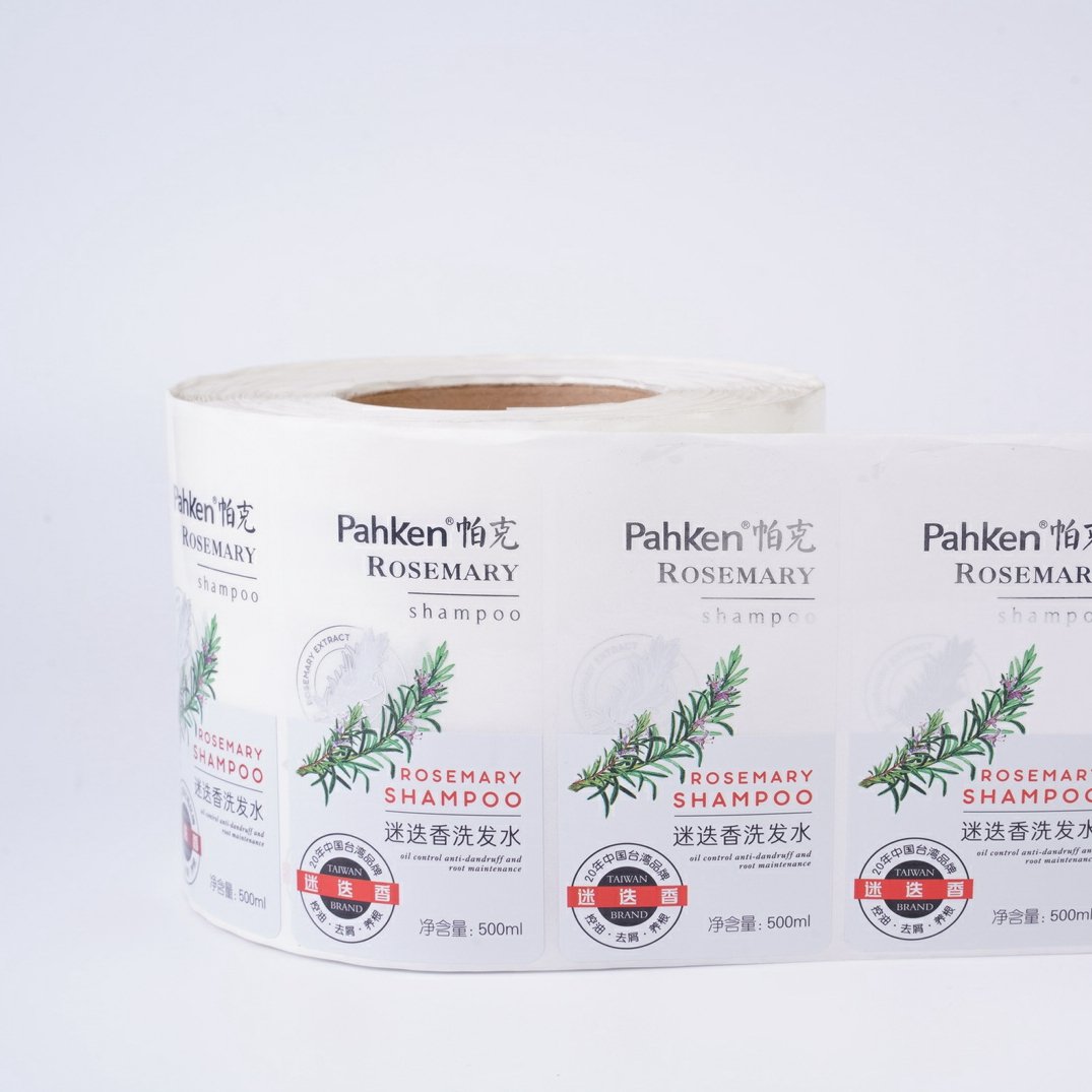 Customize Luxury Silver Foil Logo Printed Plastic Bottle Shampoo Packaging Stickers Clear Transparent sticker label