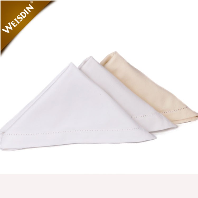 Dinner Restaurant Hemstitch Handkerchief Cloth Embroider Monogram White Linen Fabric Table Napkin