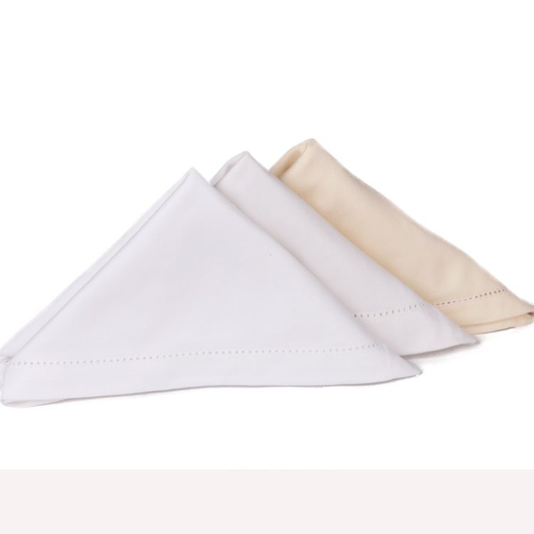 Dinner Restaurant Hemstitch Handkerchief Cloth Embroider Monogram White Linen Fabric Table Napkin