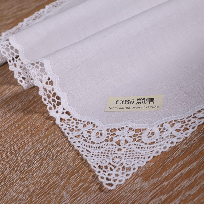 A013 : White premium cotton lace handkerchiefs crochet hankies women/ladies wedding gift