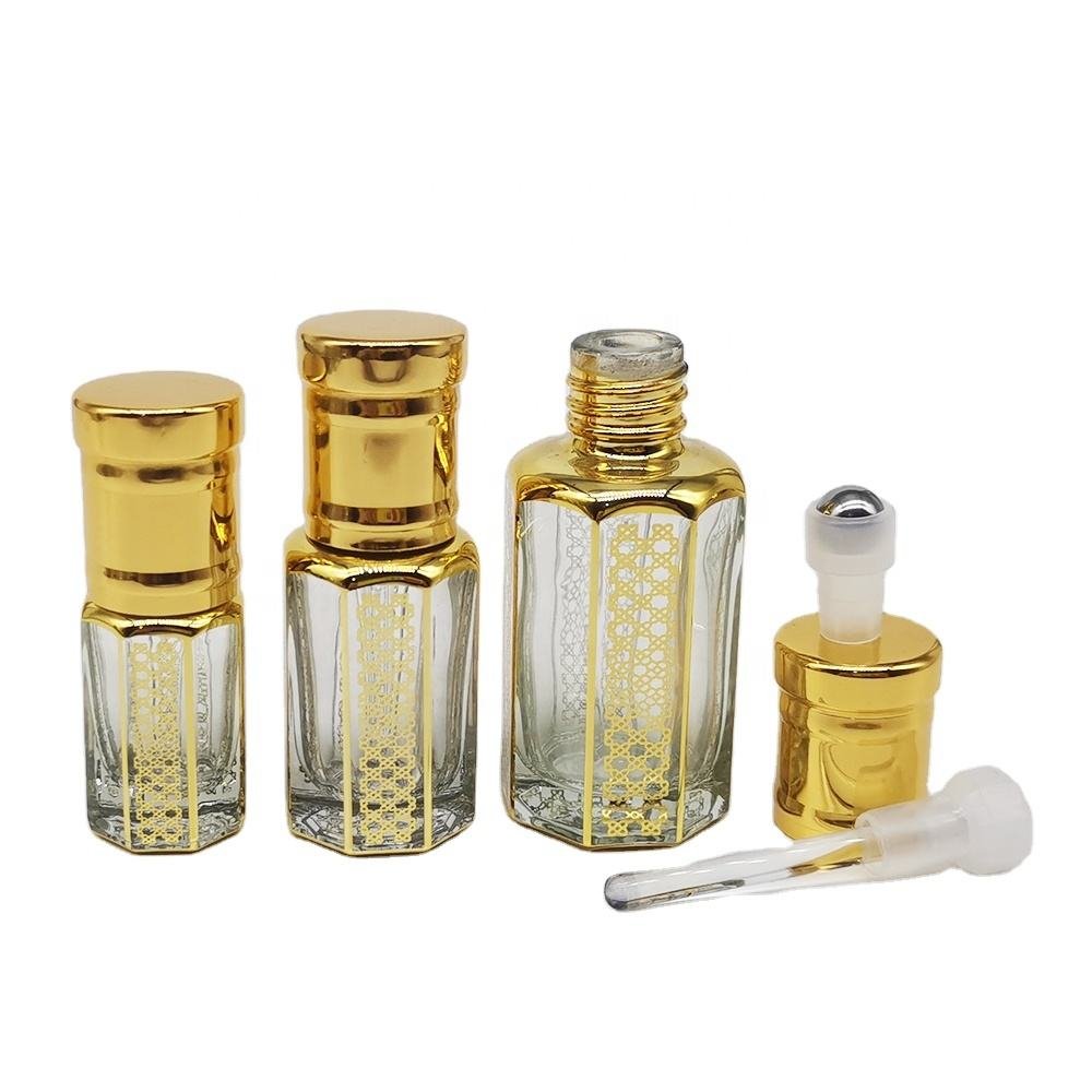 Arabic Custom Coloured Gold 1/3 Oz 6ml 8ml Sample Luxury Arabian Arab Empty Small Mini Perfume Oil Glass Roll On Bottle