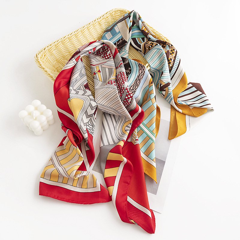 Spring vintage Print Simulation Silk Scarf Women Soft Large Square Scarf Female Elegant Shawl big hijab for summer