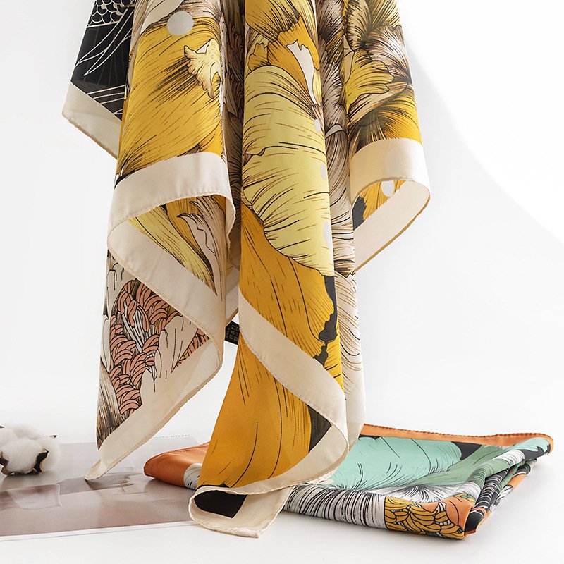 Spring vintage Print Simulation Silk Scarf Women Soft Large Square Scarf Female Elegant Shawl big hijab for summer