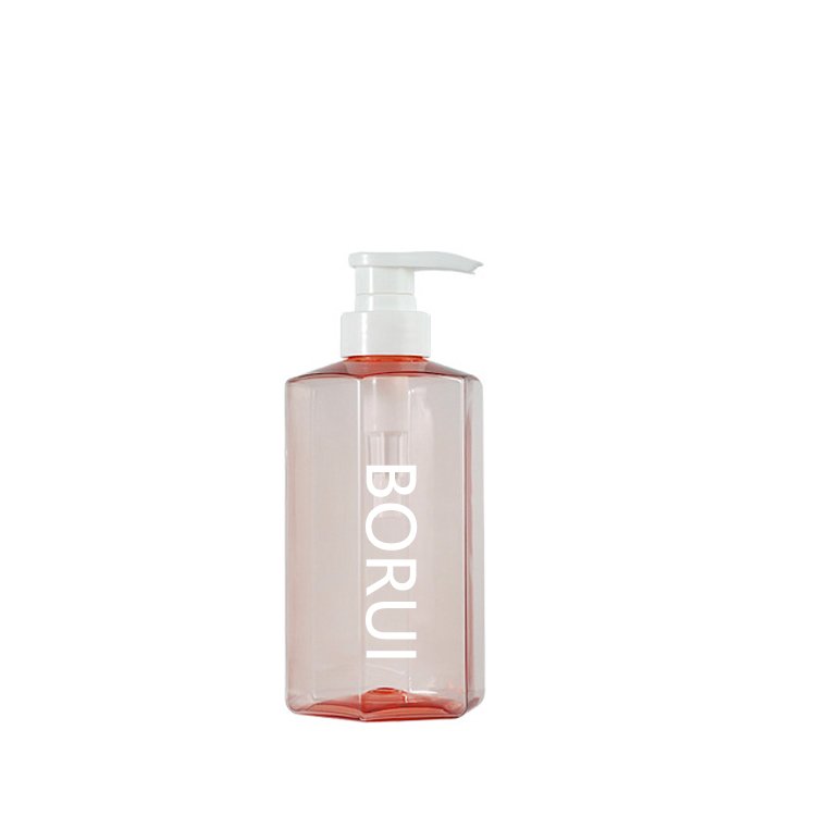 wholesale Eco-friendly luxury hexagonal Shampoo Red Clear Conditioner bottle 300ml empty PET plastic bottles with Pump