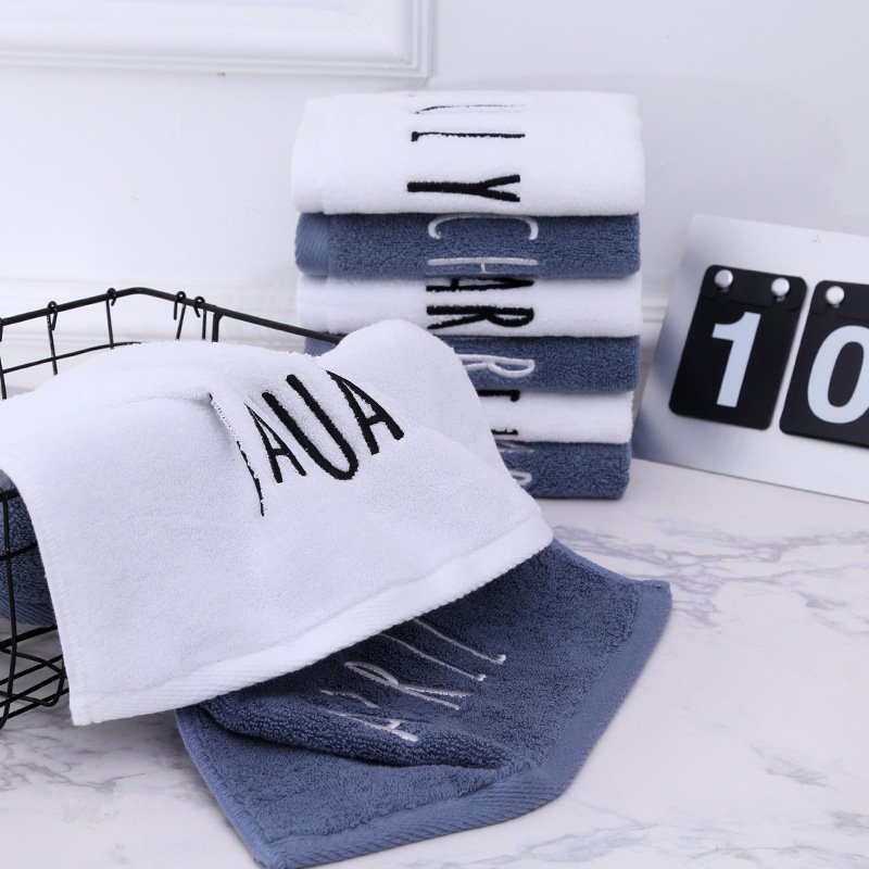 Cotton monthly handkerchief embroidered letters 35 * 35 gray white embroidered company logo, hand towel, face towel