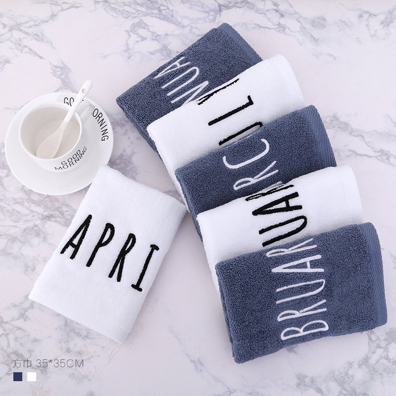 Cotton monthly handkerchief embroidered letters 35 * 35 gray white embroidered company logo, hand towel, face towel