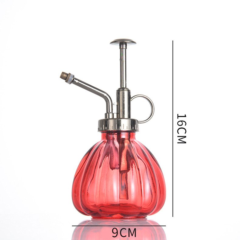 Vintage Green Plant Decorative Glass Watering Bottle round with Plated Pump Sprayer and Screw Cap Screen Printed Surface