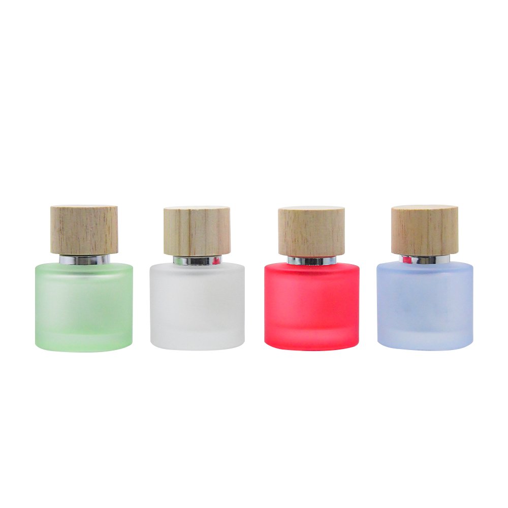 Custom Perfume Glass Bottle 50Ml Colourful Frosted Perfume Bottle With Wooden Lids