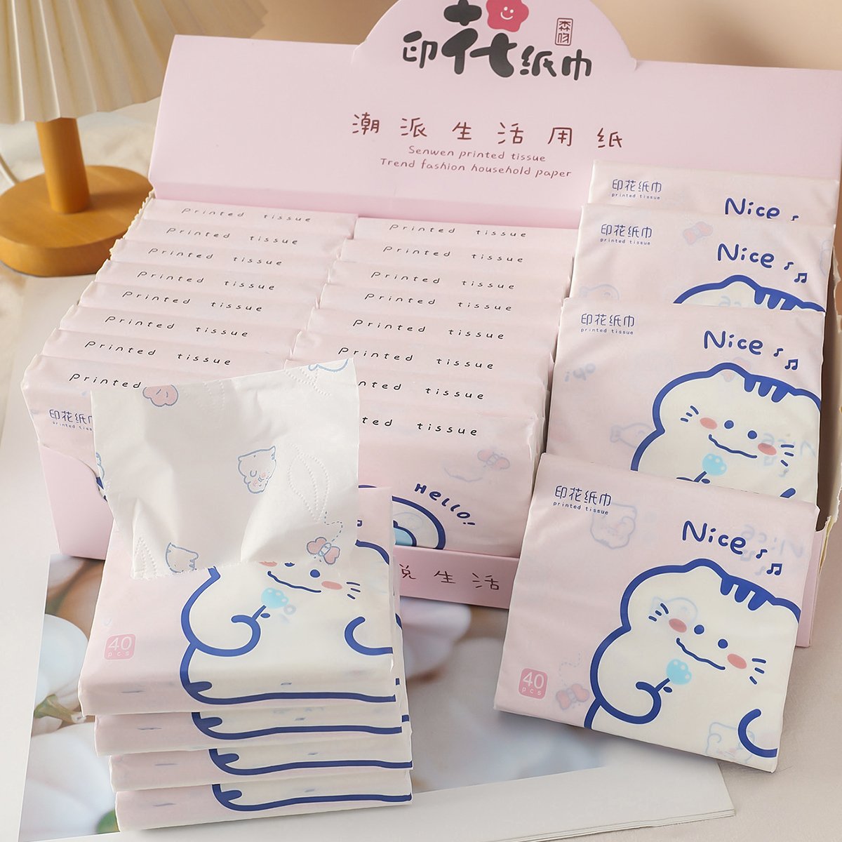 FSC Baby Cat Portable Facial Tissues Wood Pulp Color Printed Soft 40 Pull Cute Capybara Handkerchief Pocket Tissue