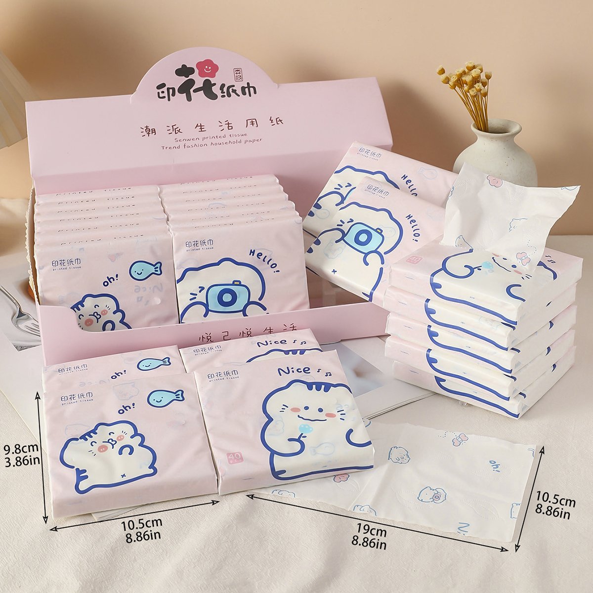 FSC Baby Cat Portable Facial Tissues Wood Pulp Color Printed Soft 40 Pull Cute Capybara Handkerchief Pocket Tissue