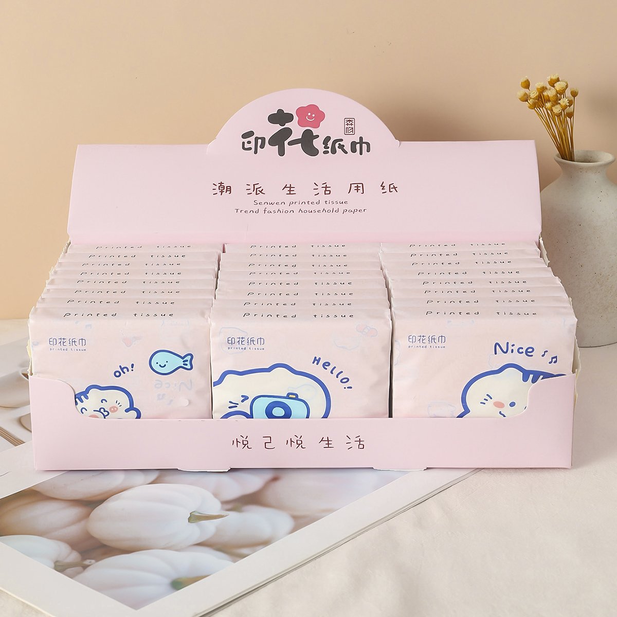 FSC Baby Cat Portable Facial Tissues Wood Pulp Color Printed Soft 40 Pull Cute Capybara Handkerchief Pocket Tissue