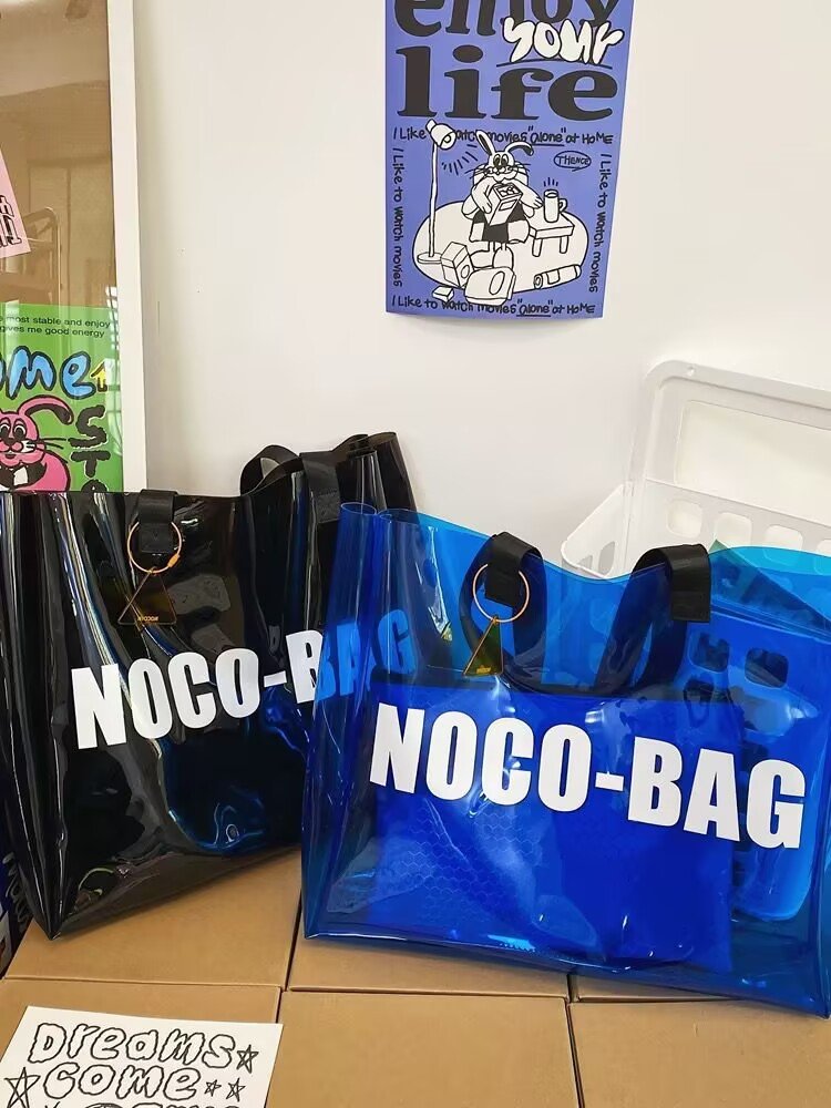 clear hot pink PVC large tote shopping bags custom logo gift bag for wedding packaging bag