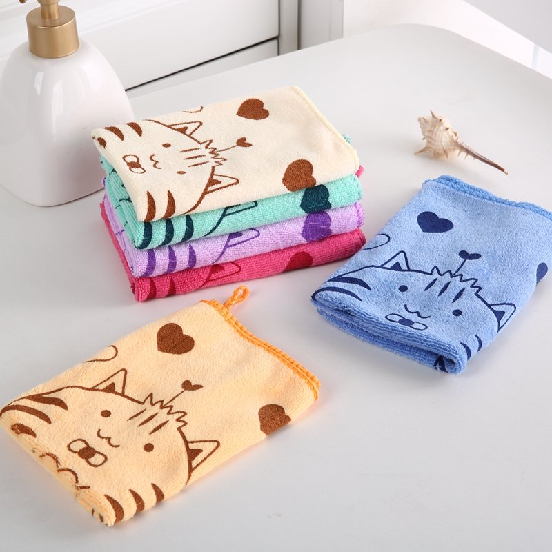 China cheap promotion high quality custom cartoon design printed wash cloth handkerchief baby kids small mini hand face towel