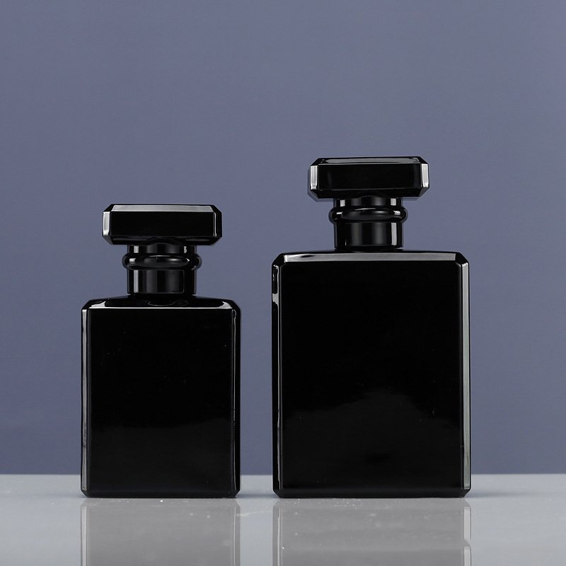 Wholesale Perfume Bottles Black Glass Square unique perfume bottles 50 ml 100 ml