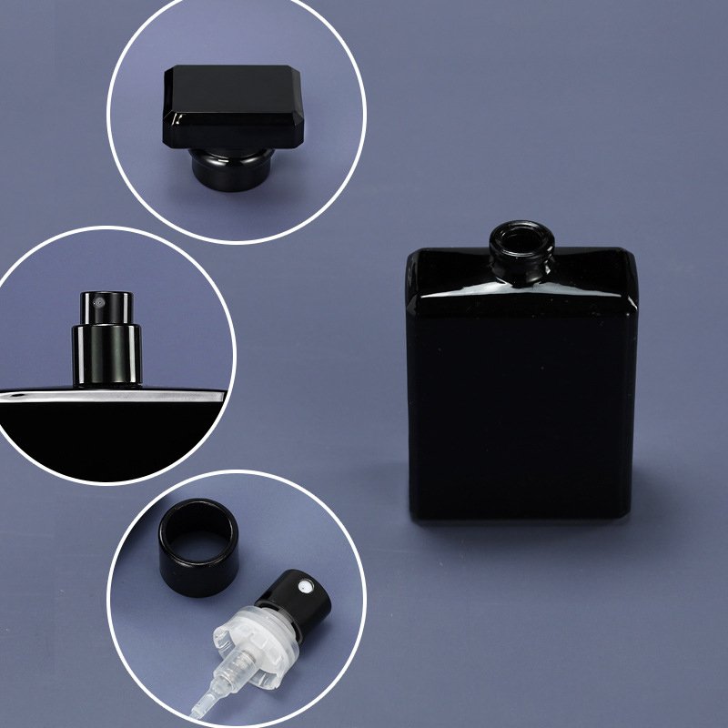 Wholesale Perfume Bottles Black Glass Square unique perfume bottles 50 ml 100 ml