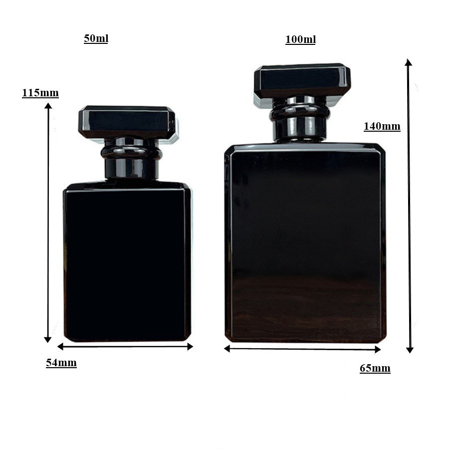 Wholesale Perfume Bottles Black Glass Square unique perfume bottles 50 ml 100 ml