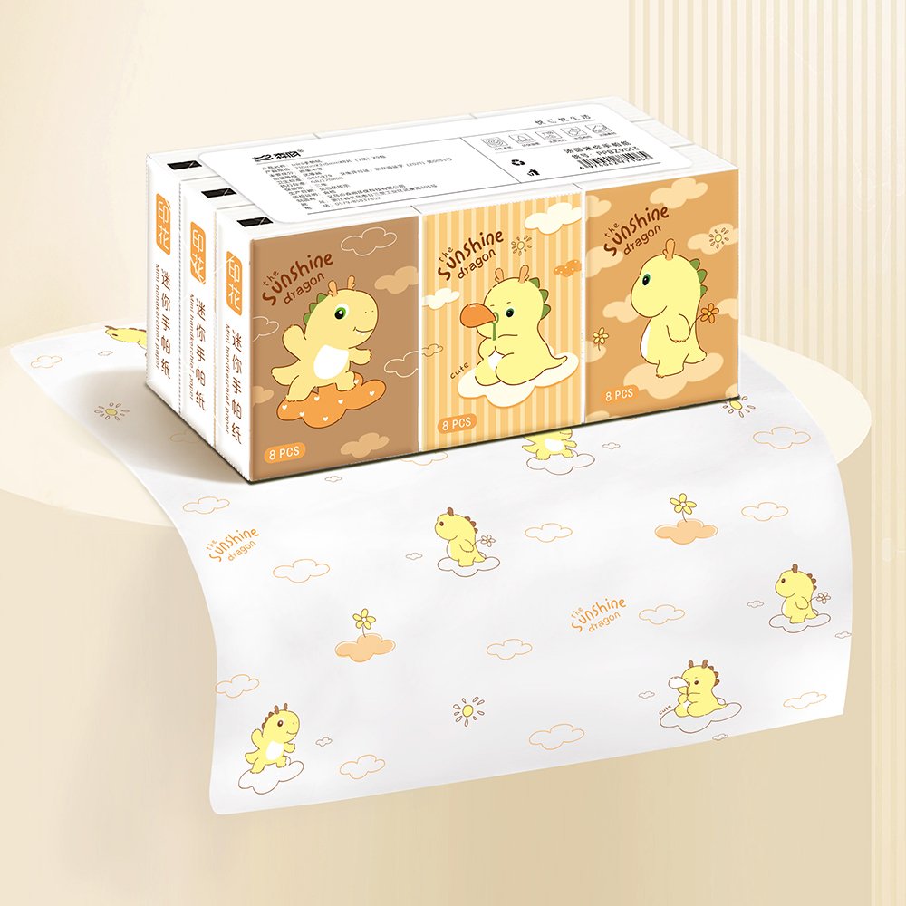 FSC Mini Facial Tissues Cartoon Dinosaur Printed Pocket Tissues 9 Pcs Pack Cute Paper Handkerchief Cleansing Tissue
