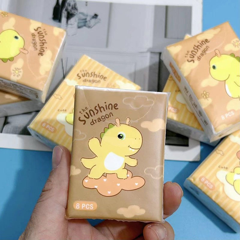 FSC Mini Facial Tissues Cartoon Dinosaur Printed Pocket Tissues 9 Pcs Pack Cute Paper Handkerchief Cleansing Tissue