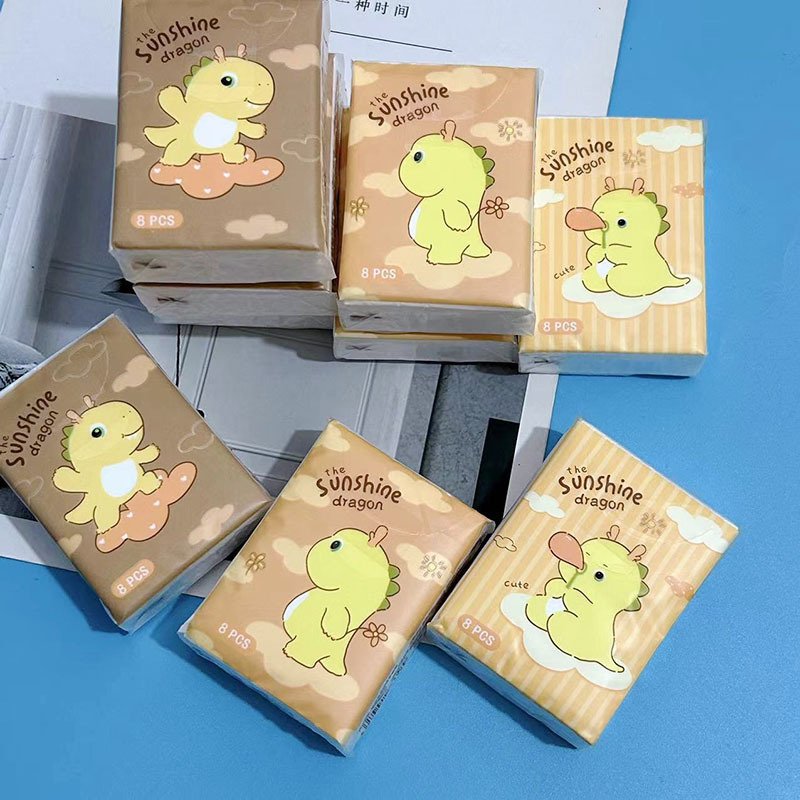 FSC Mini Facial Tissues Cartoon Dinosaur Printed Pocket Tissues 9 Pcs Pack Cute Paper Handkerchief Cleansing Tissue