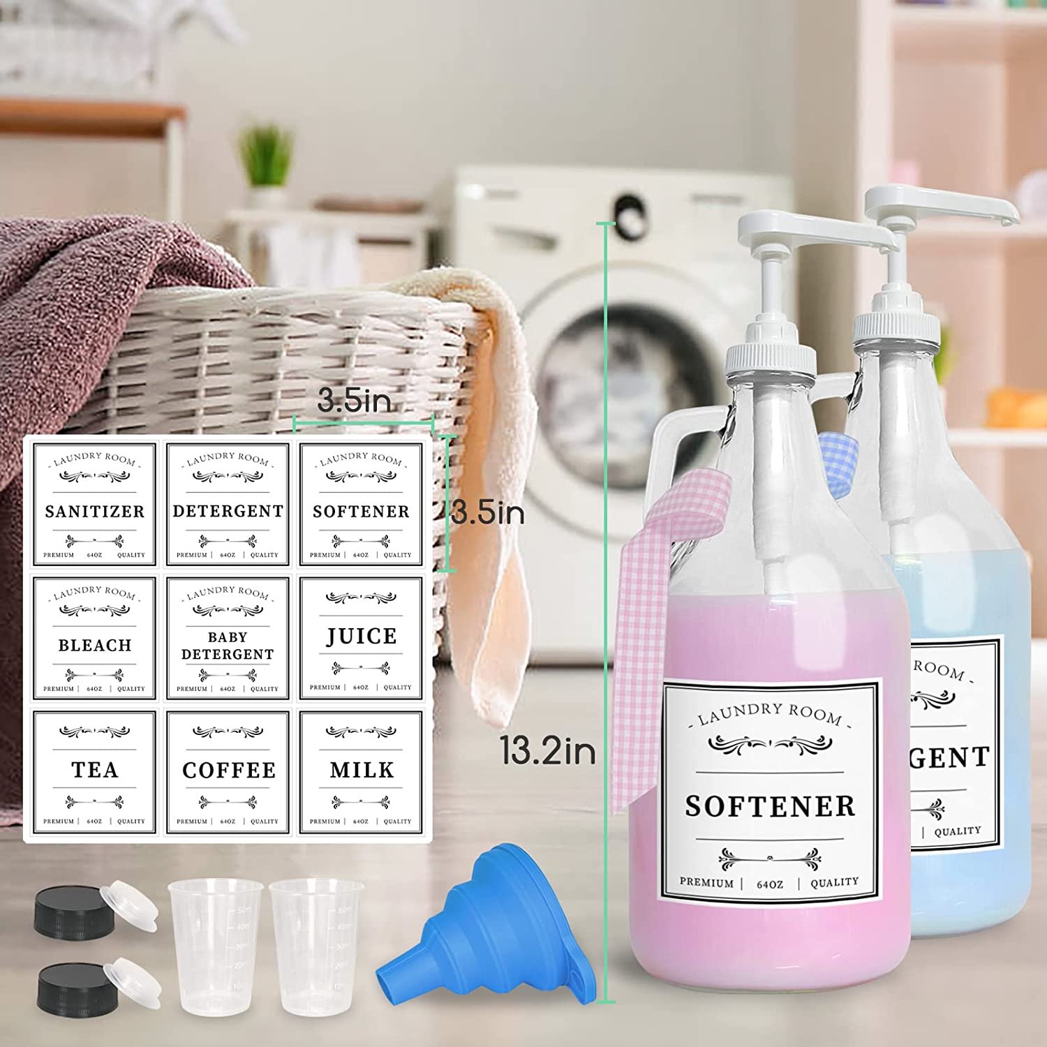 Clear Empty Laundry Liquid Dispenser Large Soap Detergent Glass Container (64oz) Reusable Pump Bottle for Detergent