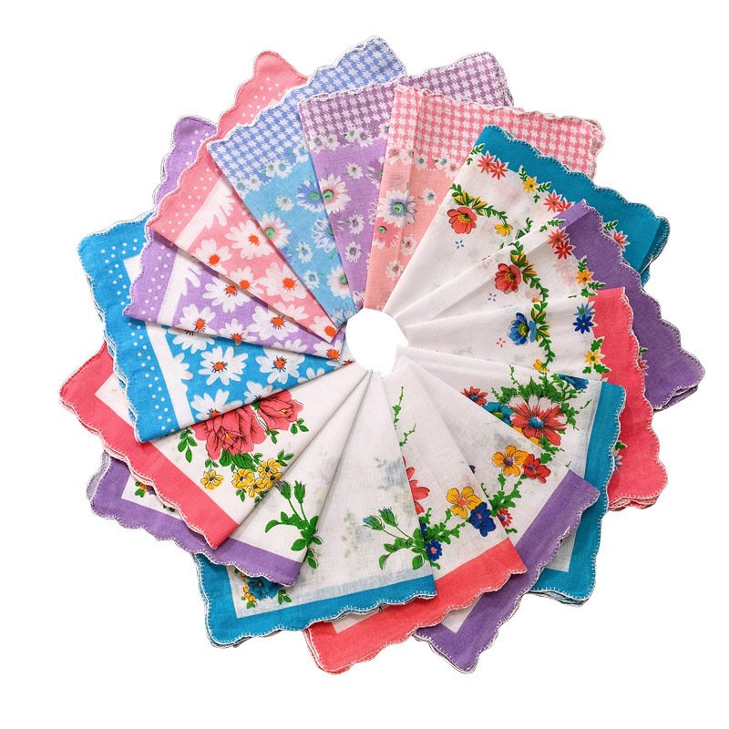 Ladies pure cotton handkerchief with florets retro portable absorbent handkerchieves best gift for girls women