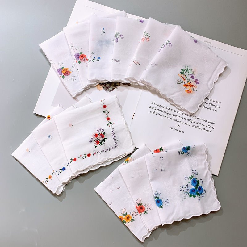 Ladies pure cotton handkerchief with florets retro portable absorbent handkerchieves best gift for girls women