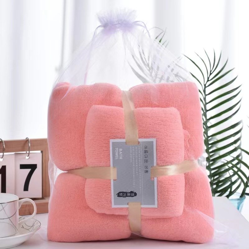 High-density padded high-grade warp knitted coral fleece mother towel soft absorbent towel bath towel set