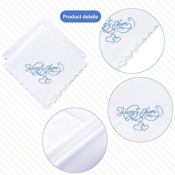 Embroidered Wedding Handkerchiefs Happy Tears Wedding Handkerchiefs with Lace Edges for Wedding Day Bride
