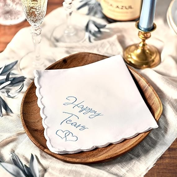 Embroidered Wedding Handkerchiefs Happy Tears Wedding Handkerchiefs with Lace Edges for Wedding Day Bride