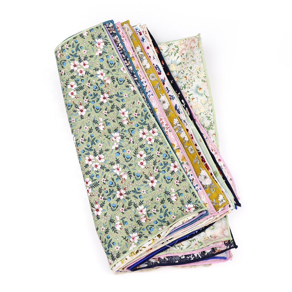 22 Colors Floral Handkerchief 24cm Hanky 100% Cotton Women Men Wedding Party Daily Suit Pocket Square Gift Tuxedo Tie Accessory