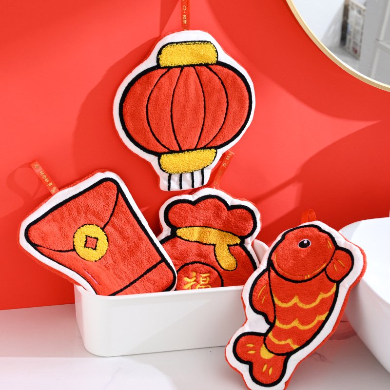 Factory Customized Label Logo New Year's Hand Towel Can Be Hung With Thick And Cute Absorbent Household Kitchen Accessory tTowel
