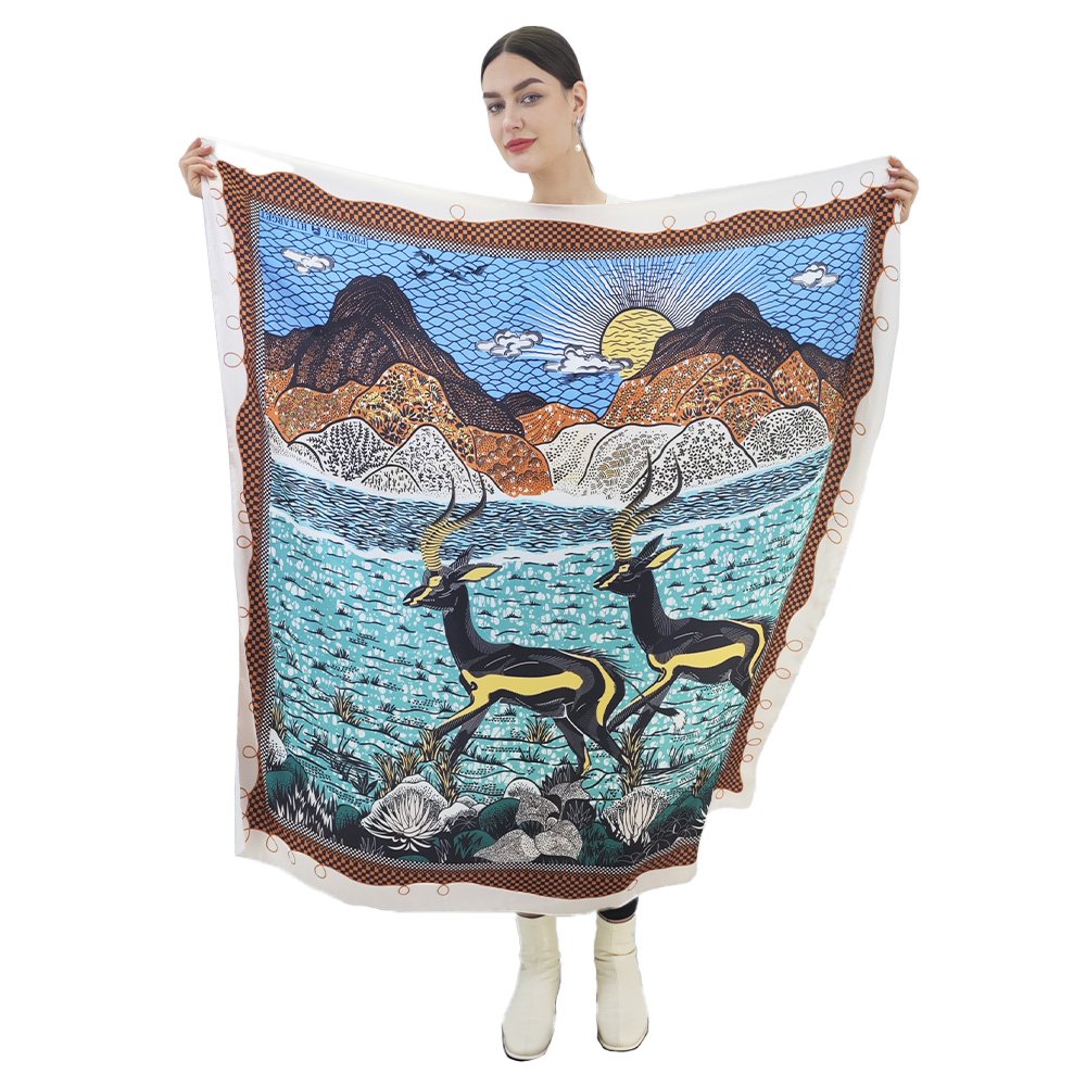 custom large size square shawl printing design polyester silk personalized digitally satin women handkerchief hair scarf